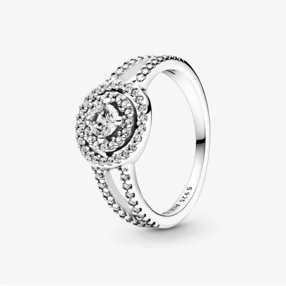 Pandora Sparkling Double Halo Ring - Stackable Ring for Women size 8.5 - Picture 4 of 8